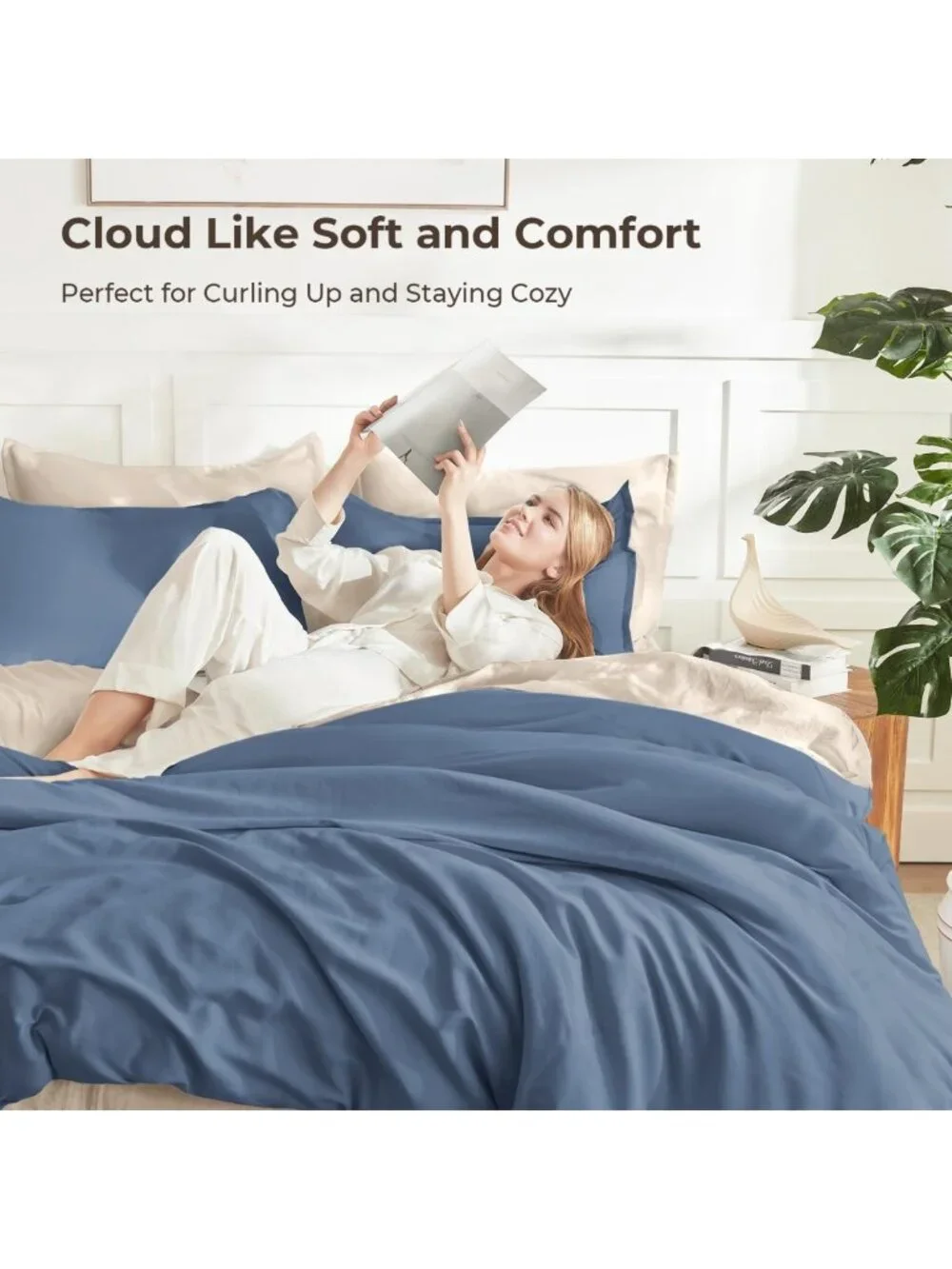 Lightweight Haze Blue Full Comforter Set, 3-Piece Solid Bedding for Cozy Sleep